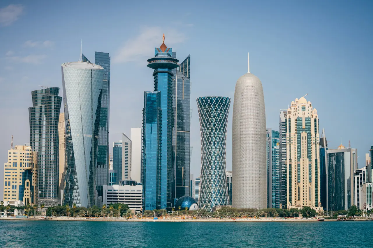 West Bay office towers in Doha seen across the water on a clear day
