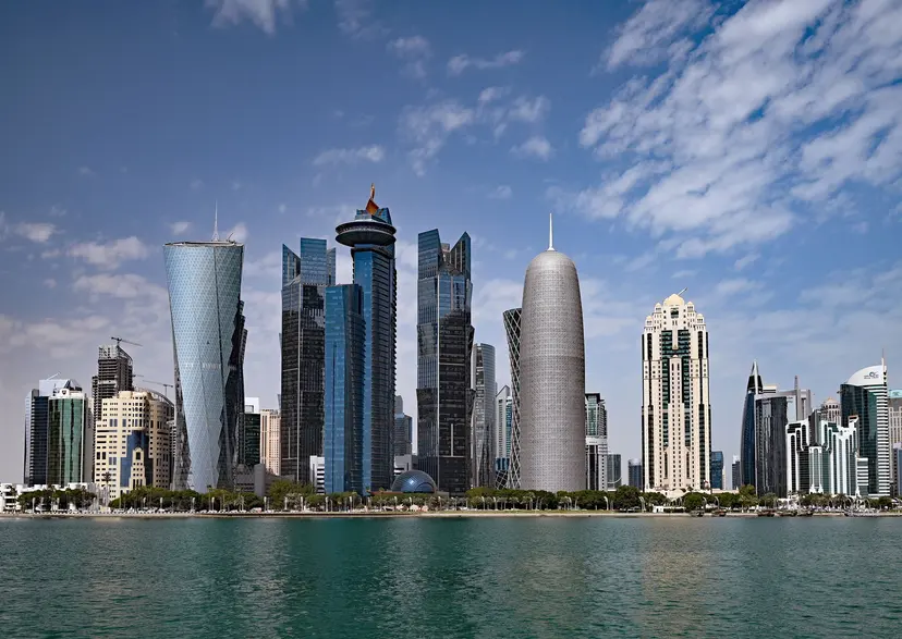 West Bay skyline in Doha across the water on a clear day