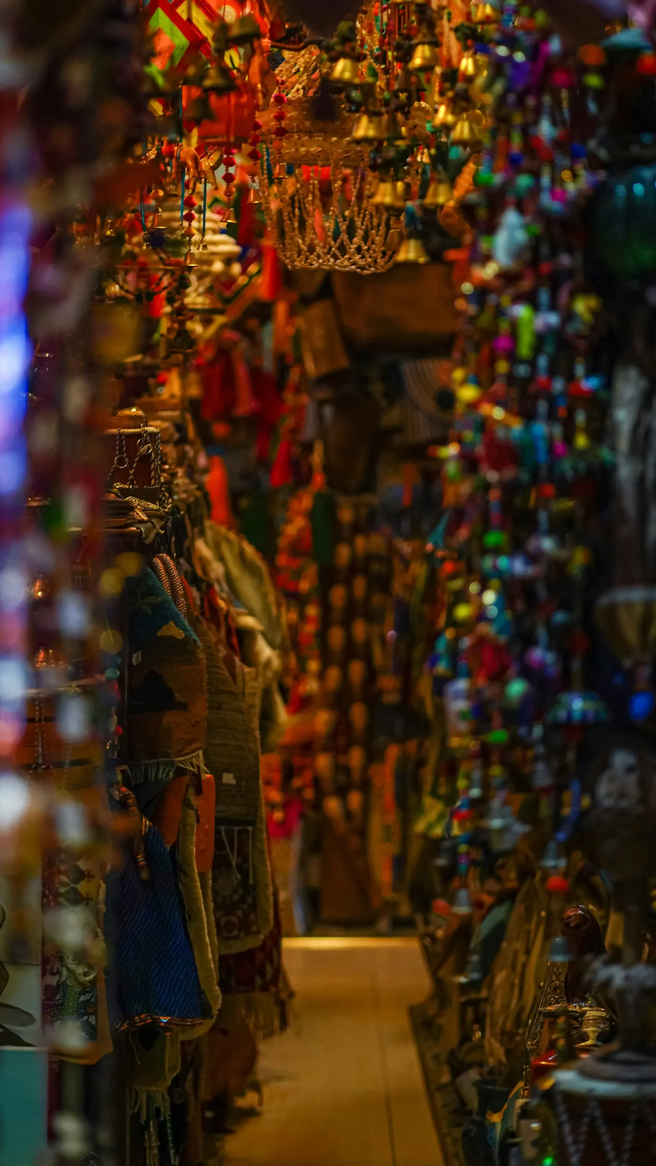 Colourful goods hanging in a shop in Doha