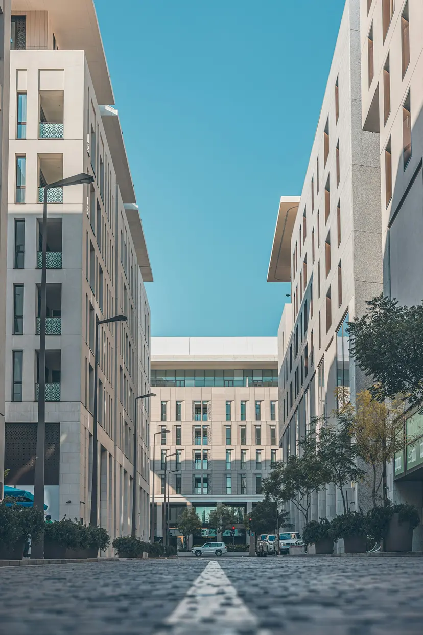 Office buildings along a street in Msheireb Downtown Doha